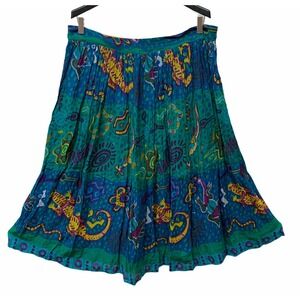 Vintage Cotton Gecko Tropical Broomstick Prairie Midi Skirt Boho Hippie Festival
